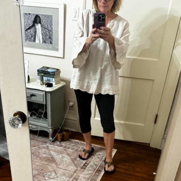 John Mark Linen Top L Oatmeal 3/4 sleeve - Picture 6 of 7